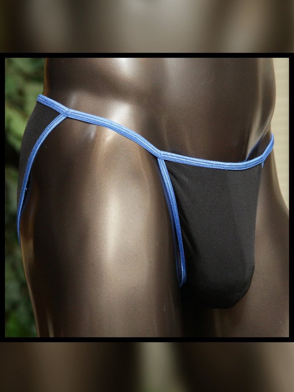 Mens Blue Trim String Bikini Hndmade